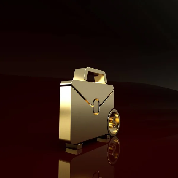 Goldene Aktentasche und Geldsymbol isoliert auf braunem Hintergrund. Business Case Zeichen. Geschäftsportfolio. Minimalismus-Konzept. 3D Illustration 3D Renderer — Stockfoto