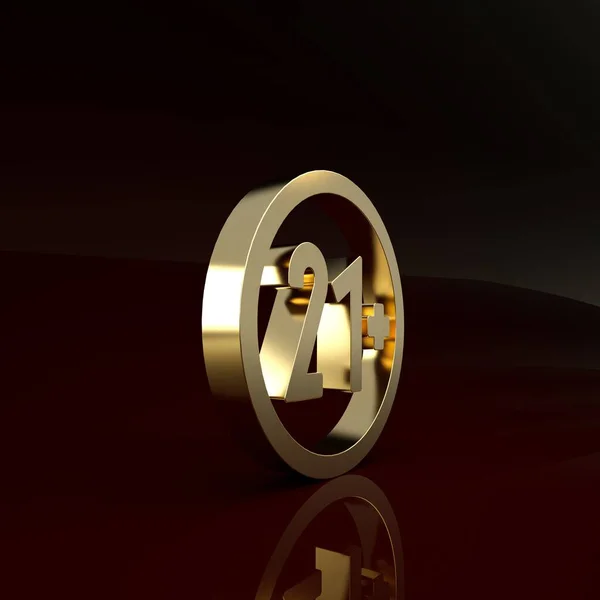 Icono Gold 21 plus aislado sobre fondo marrón. Icono de contenido para adultos. Concepto minimalista. 3D ilustración 3D render — Foto de Stock