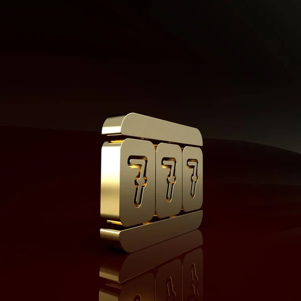 Máquina tragaperras de oro con suerte sietes icono de jackpot aislado sobre fondo marrón. Concepto minimalista. 3D ilustración 3D render —  Fotos de Stock