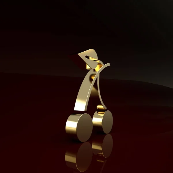 Arany Kaszinó nyerőgép cseresznye szimbólum ikon elszigetelt barna alapon. Szerencsejáték. Minimalizmus koncepció. 3d illusztráció 3d render — Stock Fotó
