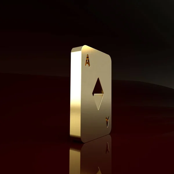 Guld Spela kort med diamanter symbol ikon isolerad på brun bakgrund. Kasinospel. Minimalistiskt koncept. 3D-illustration 3D-återgivning — Stockfoto