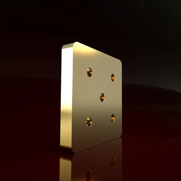 Золотая игра кости значок изолирован на коричневом фоне. Игры в казино. Концепция минимализма. 3D-рендеринг — стоковое фото