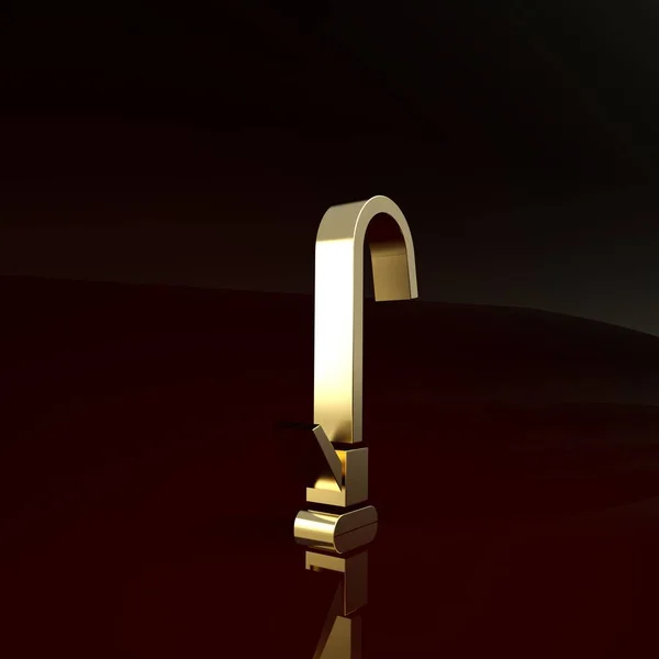 Gold Water tap ikon isolerad på brun bakgrund. Minimalistiskt koncept. 3D-återgivning för 3D — Stockfoto