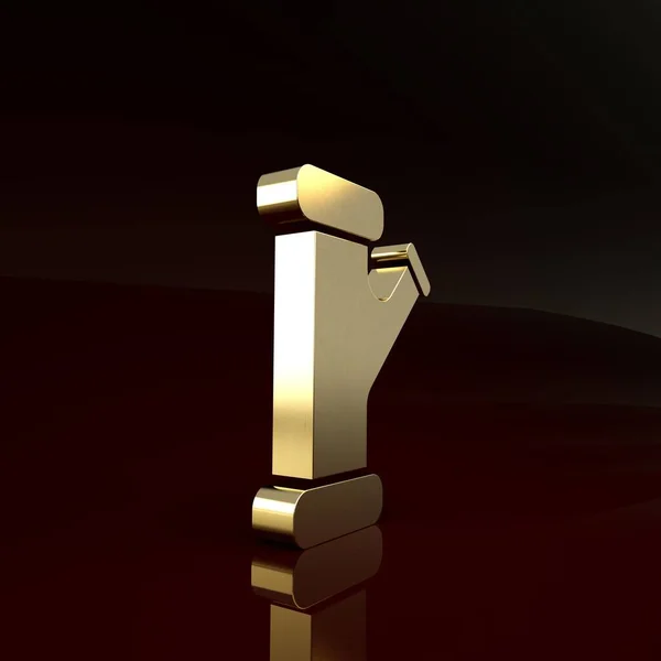 Icono de tubo metálico de la industria del oro aislado sobre fondo marrón. Tubo de fontanería partes de diferentes formas. Concepto minimalista. 3D ilustración 3D render — Foto de Stock