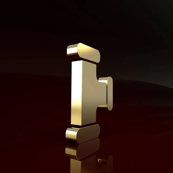 Złoty Przemysł metaliczna ikona rury izolowane na brązowym tle. Rurociągi hydrauliczne o różnych kształtach. Koncepcja minimalizmu. Ilustracja 3d — Zdjęcie stockowe