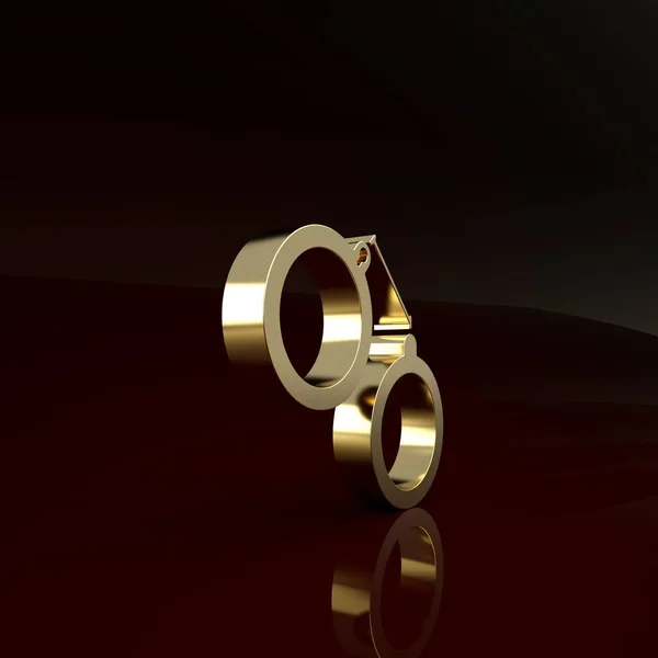 Esposas de oro icono aislado sobre fondo marrón. Concepto minimalista. 3D ilustración 3D render — Foto de Stock