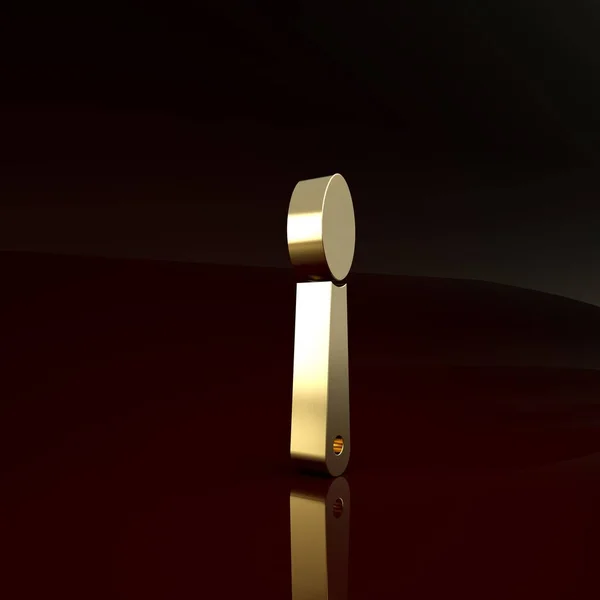 Eroina d'oro in un'icona cucchiaio isolato su sfondo marrone. Concetto di tossicodipendenza e dipendenza dal narcotico. Stile di vita da drogati. Concetto minimalista. Illustrazione 3d rendering 3D — Foto Stock