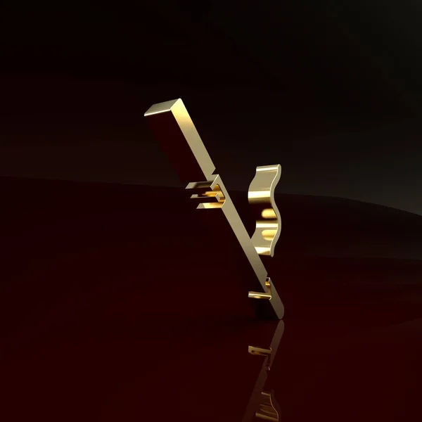 Ícone de cigarro de ouro isolado no fundo marrom. Assinatura do tabaco. Símbolo do fumo. Conceito de minimalismo. 3D ilustração 3D render — Fotografia de Stock