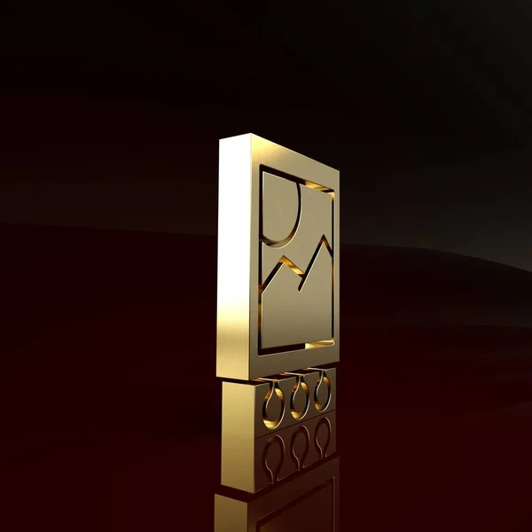 Gold Abre la caja de fósforos y coincide con el icono aislado sobre fondo marrón. Concepto minimalista. 3D ilustración 3D render — Foto de Stock