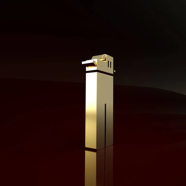 Ikona Zlatého zapalovače izolovaná na hnědém pozadí. Minimalismus. 3D ilustrace 3D vykreslení — Stock fotografie