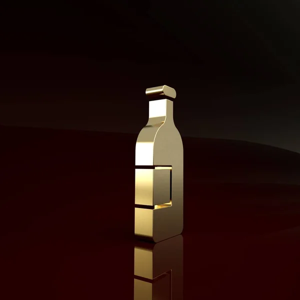 Gouden Alcohol drank fles pictogram geïsoleerd op bruine achtergrond. Minimalisme concept. 3d illustratie 3d renderen — Stockfoto