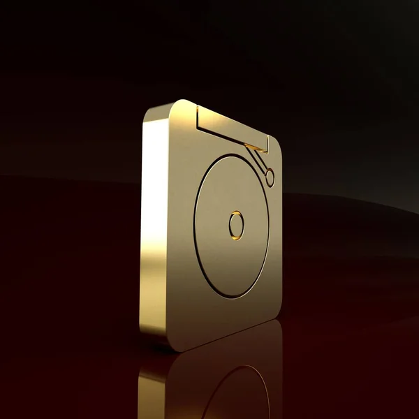Sonnerie d'or icône de cloche d'alarme isolé sur fond brun. Système d'alarme incendie. Cloche de service, panneau de cloche, symbole de notification. Concept de minimalisme. Illustration 3D rendu 3D — Photo