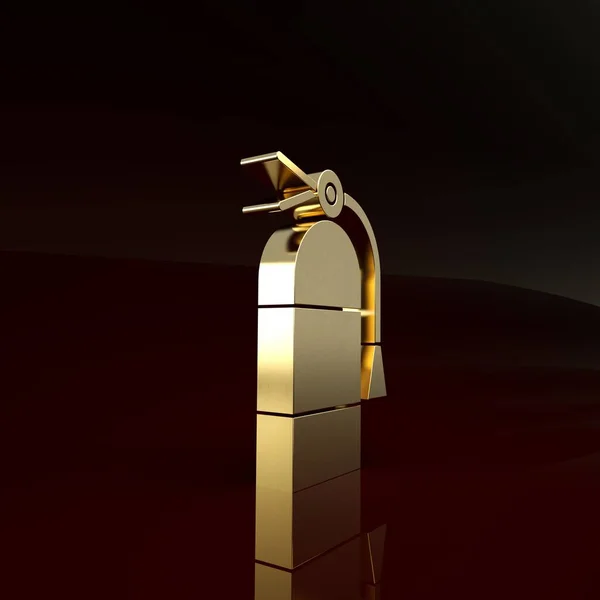 Значок золотого огнетушителя выделен на коричневом фоне. Концепция минимализма. 3D-рендеринг — стоковое фото
