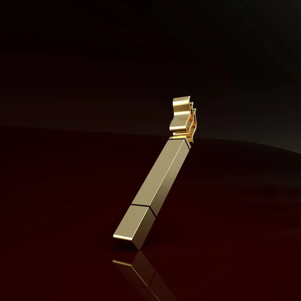 Guld Cigarett ikon isolerad på brun bakgrund. Tobaksskylt. Röksymbol. Minimalistiskt koncept. 3D-illustration 3D-återgivning — Stockfoto