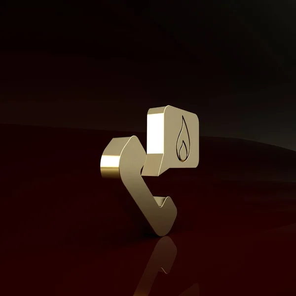 Gold Telephone with emergency call 911 icon isolated on brown background. Police, ambulance, fire department, call, phone. Minimalism concept. 3d illustration 3D render
