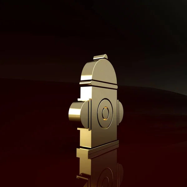 Złota ikona hydrantu pożarowego izolowana na brązowym tle. Koncepcja minimalizmu. Ilustracja 3d — Zdjęcie stockowe