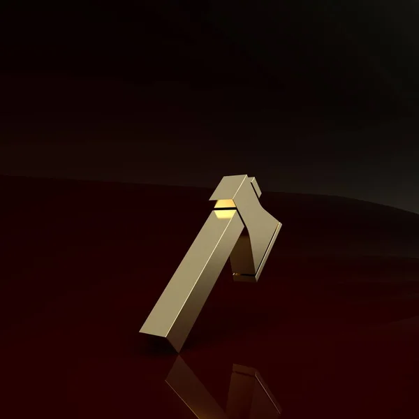 Ícone de machado de bombeiro de ouro isolado em fundo marrom. Machado de fogo. Conceito de minimalismo. 3D ilustração 3D render — Fotografia de Stock