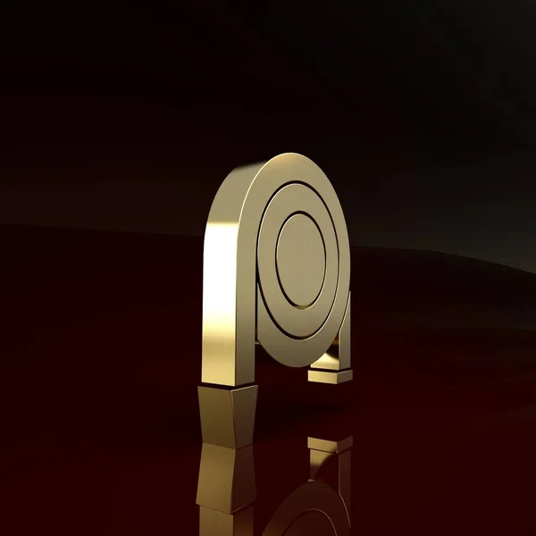 Gold Fire hadice naviják ikona izolované na hnědém pozadí. Minimalismus. 3D ilustrace 3D vykreslení — Stock fotografie