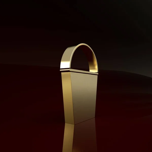 Gold Fire Eimer Symbol isoliert auf braunem Hintergrund. Metalleimer leer oder mit Wasser zur Brandbekämpfung. Minimalismus-Konzept. 3D Illustration 3D Renderer — Stockfoto