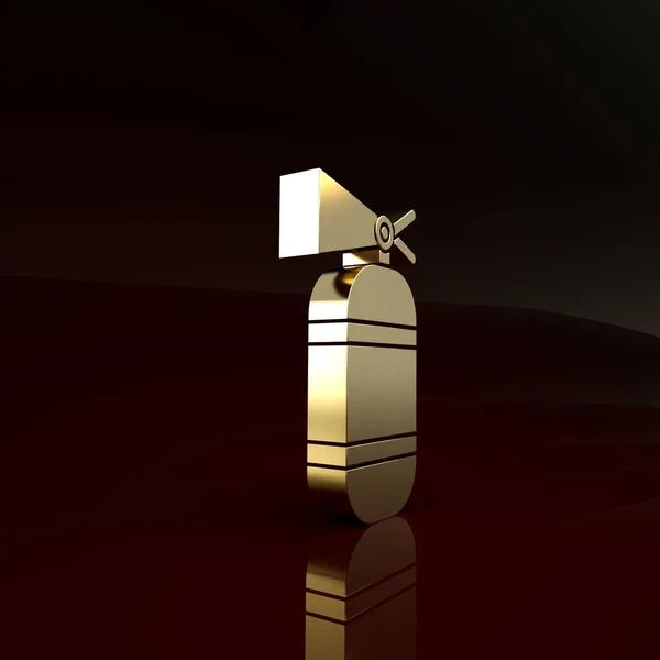 Gold Feuerlöscher Symbol isoliert auf braunem Hintergrund. Minimalismus-Konzept. 3D Illustration 3D Renderer — Stockfoto