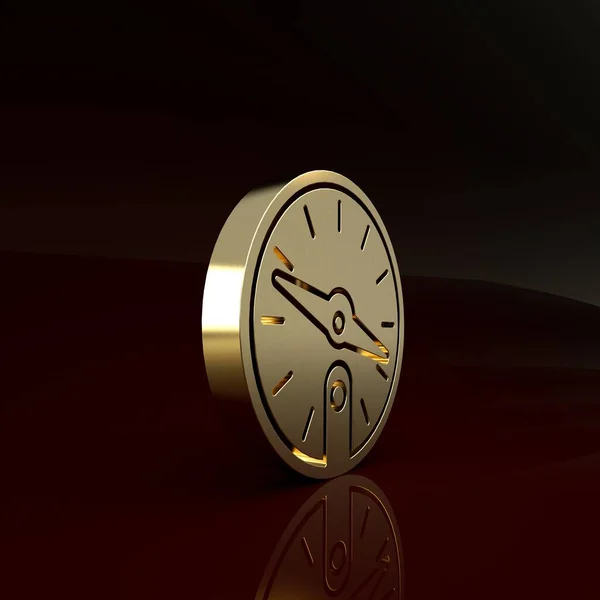 Ikona Gold Compass izolovaná na hnědém pozadí. Windrose navigační symbol. Znamení větrné růže. Minimalismus. 3D ilustrace 3D vykreslení — Stock fotografie