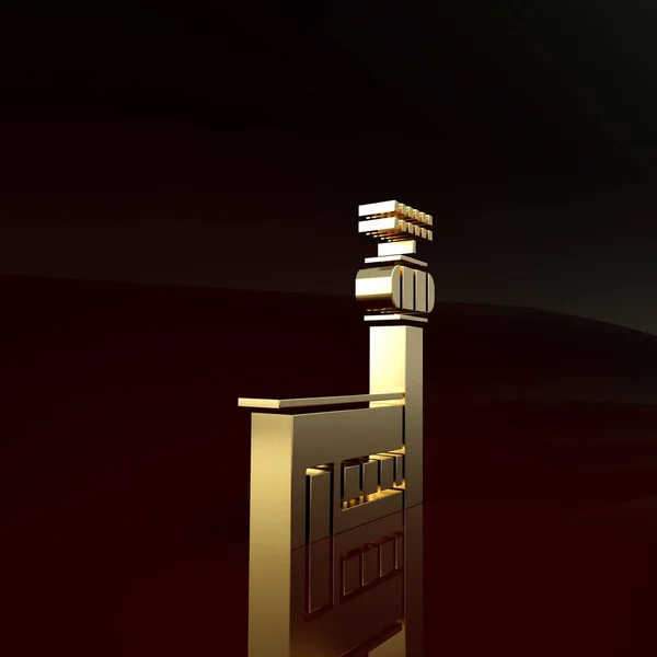 Gold Airport Control Tower ikona izolované na hnědém pozadí. Minimalismus. 3D ilustrace 3D vykreslení — Stock fotografie