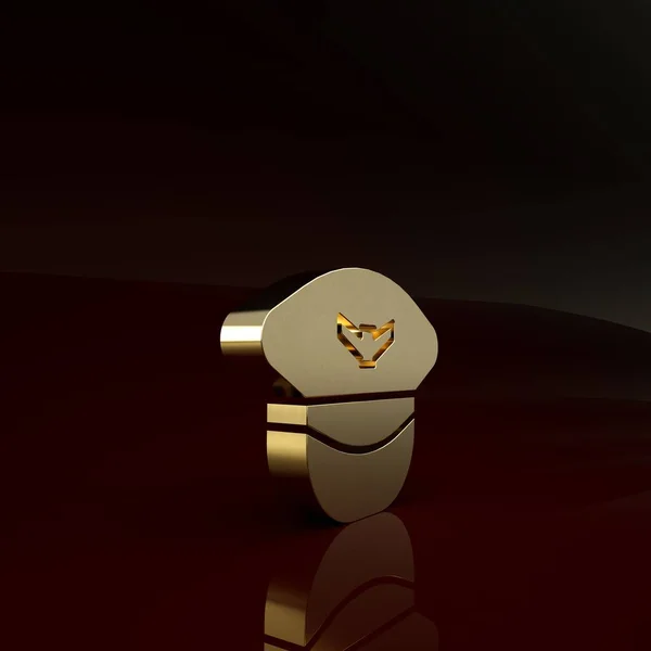 Icono del sombrero Gold Pilot aislado sobre fondo marrón. Concepto minimalista. 3D ilustración 3D render — Foto de Stock