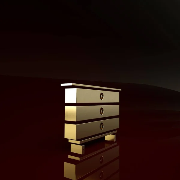 Gold Chest of drawers icon isolated on brown background. Minimalism concept. 3d illustration 3D render