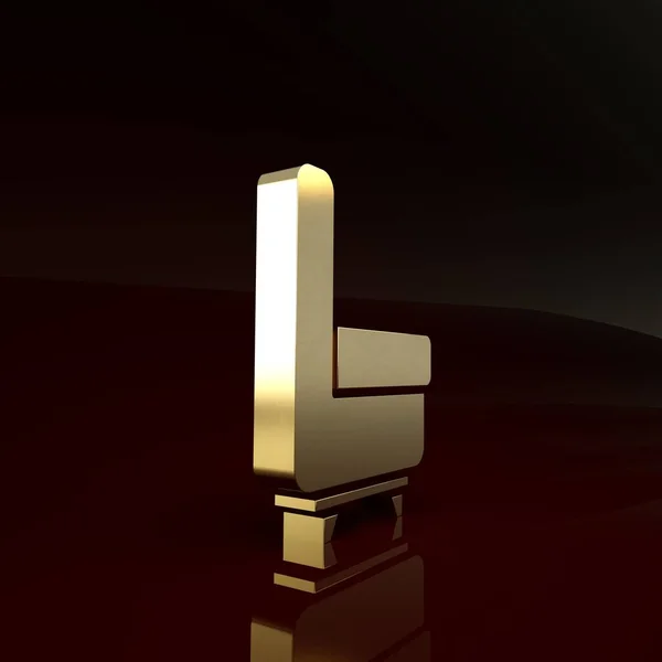 Poltrona icona in oro isolato su sfondo marrone. Concetto minimalista. Illustrazione 3d rendering 3D — Foto Stock