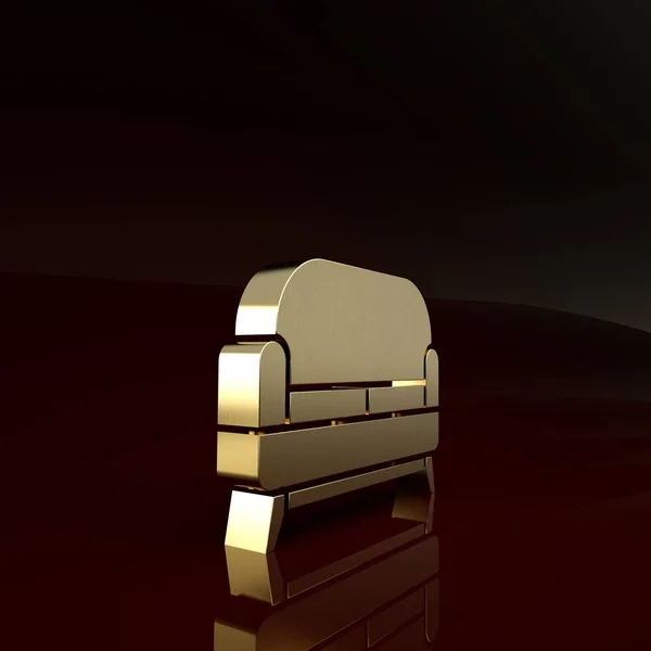 Χρυσό Καναπές εικονίδιο απομονωμένο σε καφέ φόντο. Μινιμαλιστική έννοια. 3d απεικόνιση 3D καθιστούν — Φωτογραφία Αρχείου