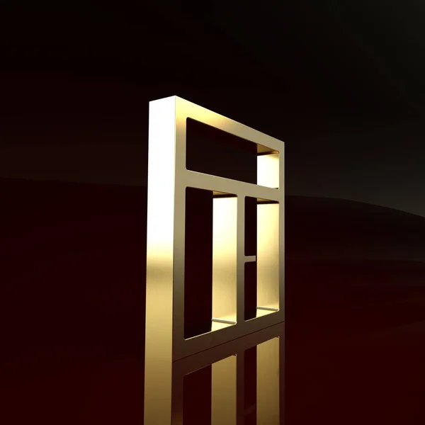 Janela de ouro no ícone do quarto isolado no fundo marrom. Conceito de minimalismo. 3D ilustração 3D render — Fotografia de Stock