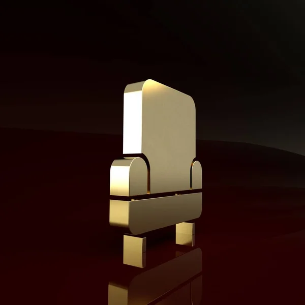 Złota ikona fotela odizolowana na brązowym tle. Koncepcja minimalizmu. Ilustracja 3D 3D renderowania — Zdjęcie stockowe