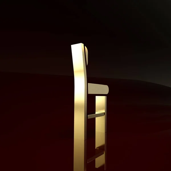 Ícone de cadeira de ouro isolado no fundo marrom. Conceito de minimalismo. 3D ilustração 3D render — Fotografia de Stock