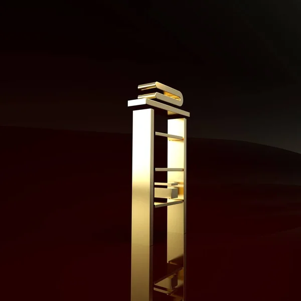 Cremalheira de banheiro de ouro com prateleiras para toalhas ícone isolado no fundo marrom. Objeto de mobiliário para o interior da sala de banho. Conceito de minimalismo. 3D ilustração 3D render — Fotografia de Stock