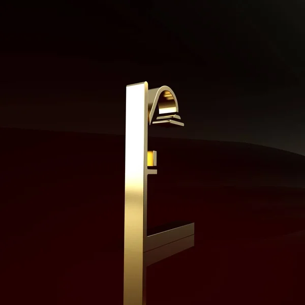 Ícone de chuveiro dourado isolado no fundo marrom. Conceito de minimalismo. 3D ilustração 3D render — Fotografia de Stock