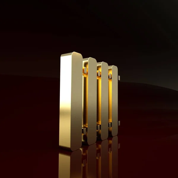 Złota ikona grzejnika grzewczego na brązowym tle. Koncepcja minimalizmu. Ilustracja 3D 3D renderowania — Zdjęcie stockowe