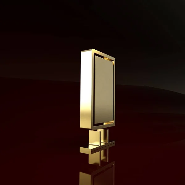 Oro Gran espejo de cuerpo entero para dormitorio, tiendas, detrás del escenario icono aislado sobre fondo marrón. Concepto minimalista. 3D ilustración 3D render — Foto de Stock