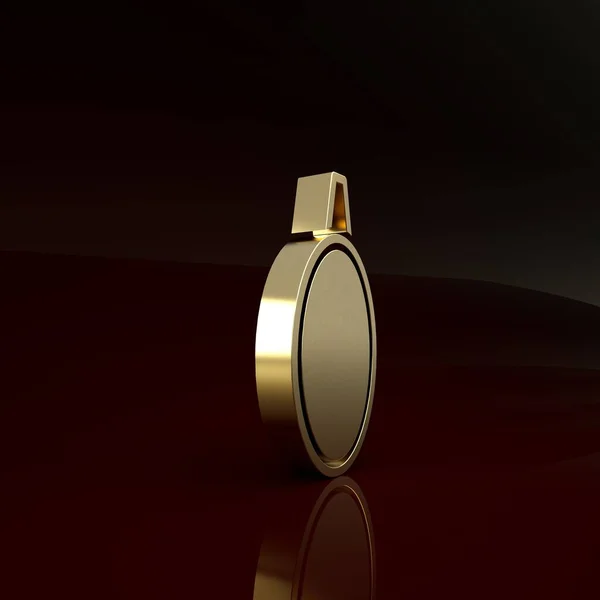 Золотое зеркало значок изолирован на коричневом фоне. Концепция минимализма. 3D-рендеринг — стоковое фото