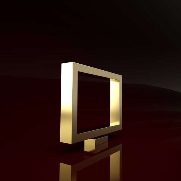 Золотая рамка на значке стола на коричневом фоне. Концепция минимализма. 3D-рендеринг

