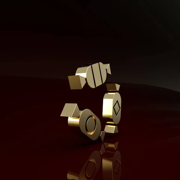 Icono de caramelo dorado aislado sobre fondo marrón. Concepto minimalista. 3D ilustración 3D render —  Fotos de Stock