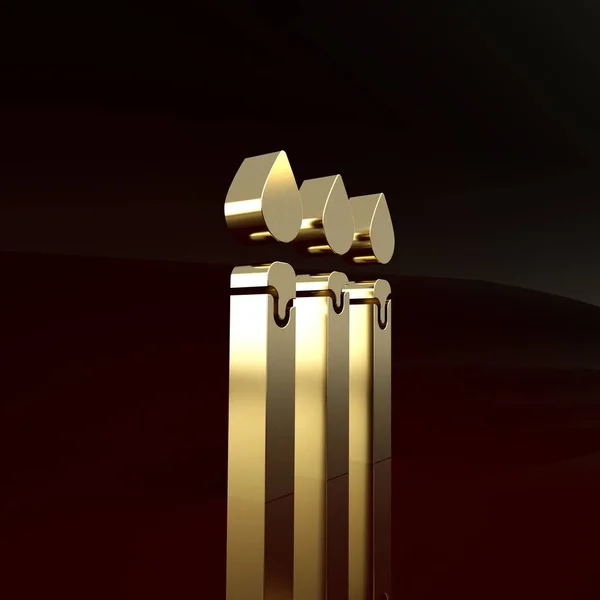 Gold Birthday cake candles icon isolated on brown background. Minimalism concept. 3d illustration 3D render