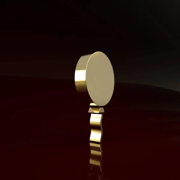 Balão de ouro com ícone de fita isolado em fundo marrom. Conceito de minimalismo. 3D ilustração 3D render — Fotografia de Stock