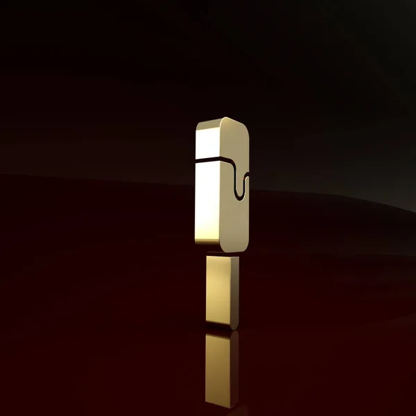 Ícone de sorvete de ouro isolado no fundo marrom. Símbolo doce. Conceito de minimalismo. 3D ilustração 3D render — Fotografia de Stock