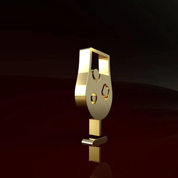 Złota ikona koktajlu i napoju alkoholowego odizolowana na brązowym tle. Koncepcja minimalizmu. Ilustracja 3D 3D renderowania — Zdjęcie stockowe