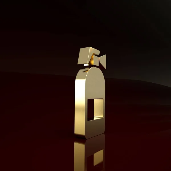 Zlatý hasicí přístroj ikona izolované na hnědém pozadí. Minimalismus. 3D ilustrace 3D vykreslení — Stock fotografie