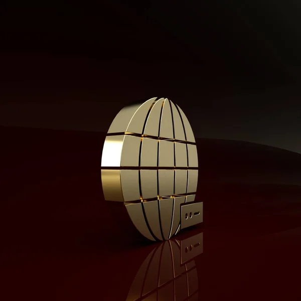 Gold Tecnologia globale o icona del social network isolato su sfondo marrone. Concetto minimalista. Illustrazione 3d rendering 3D — Foto Stock