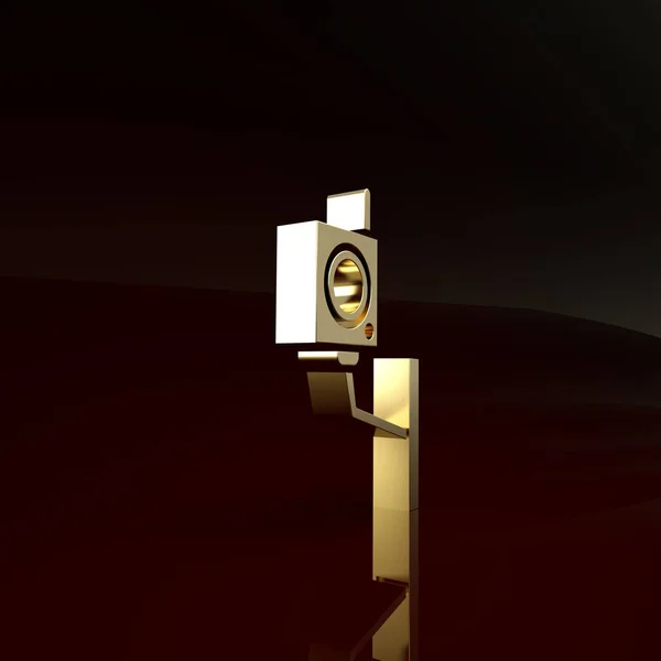 Gold Security camera icon isolated on brown background. Minimalism concept. 3d illustration 3D render