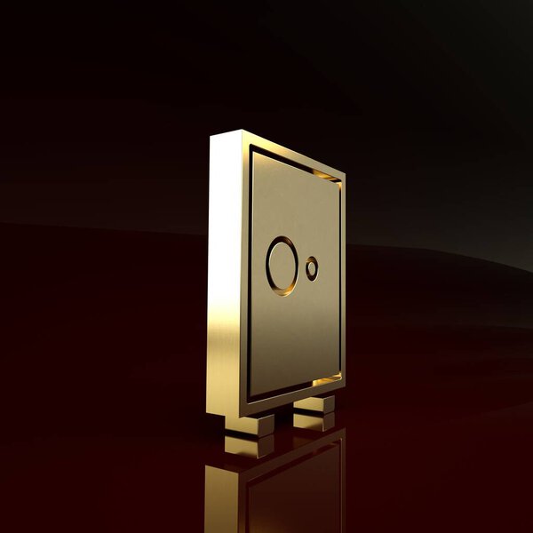 Gold Safe icon isolated on brown background. The door safe a bank vault with a combination lock. Reliable Data Protection. Minimalism concept. 3d illustration 3D render