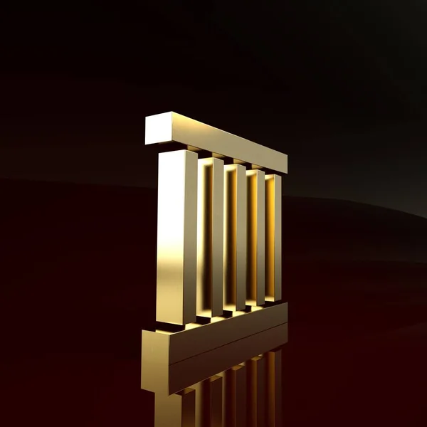 Gold Prison window icon isolated on brown background. Minimalism concept. 3d illustration 3D render