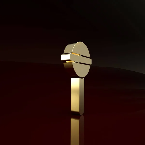茶色の背景に隔離されたゴールドロリポップアイコン。食べ物、おいしいシンボル。最小限の概念。3Dイラスト3Dレンダリング — ストック写真